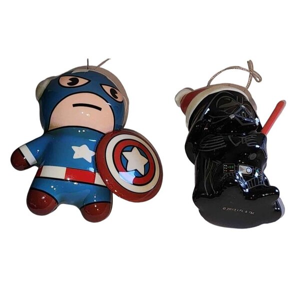 Marvel Captain America & Star Wars Darth Vader Christmas Ornaments Set Orn - Picture 4 of 4